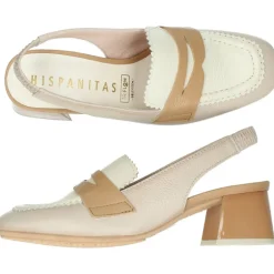 Beige mocassins op hak