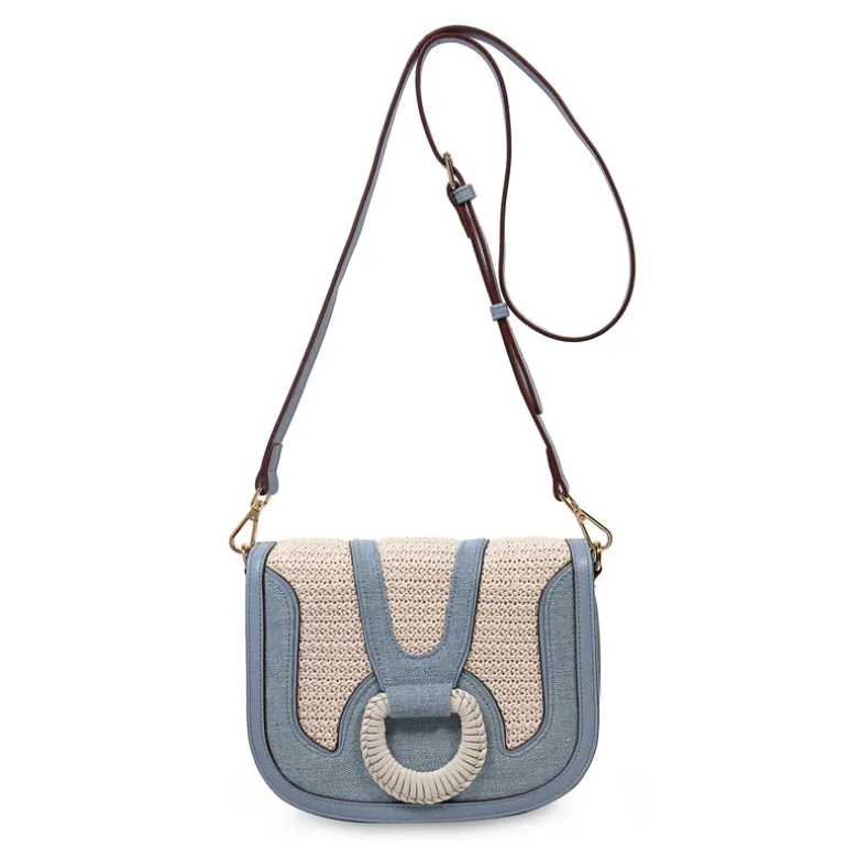 Beige/blauwe schoudertas