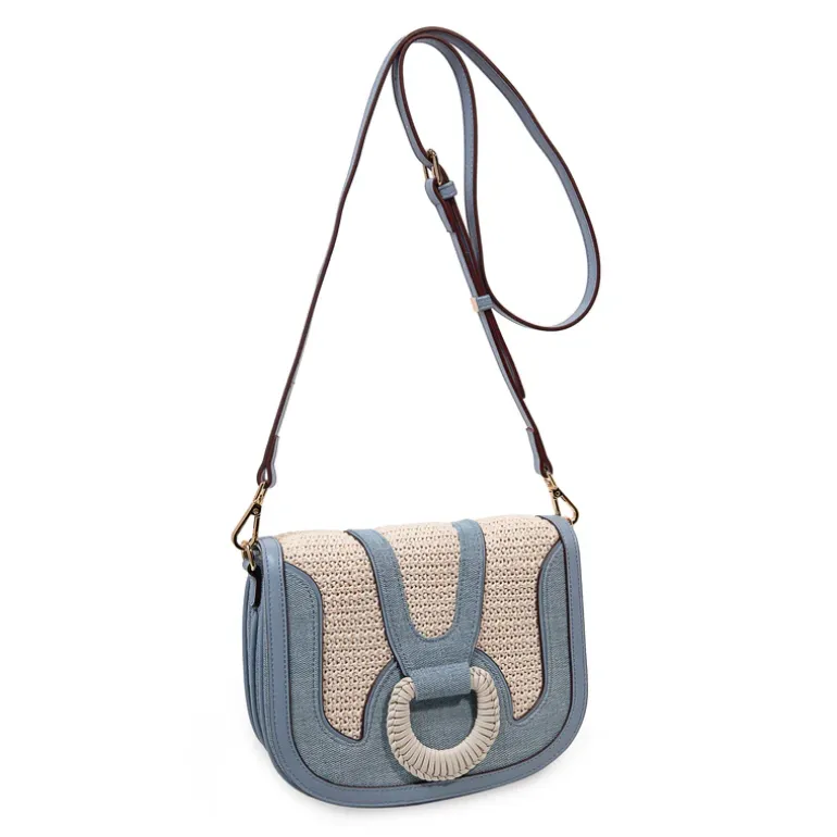 Beige/blauwe schoudertas