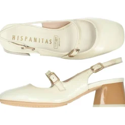Ecru mocassins met hak