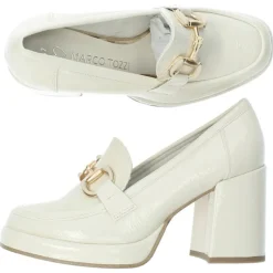 Ecru mocassins op hak