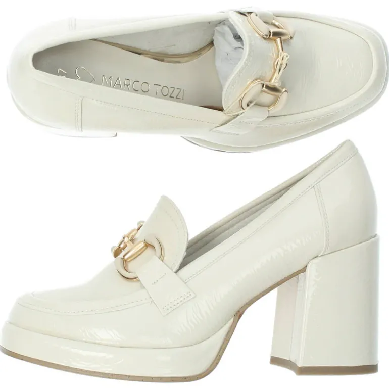 Ecru mocassins op hak